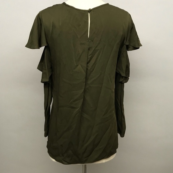 NWT halston olive green ruffle sleeve blouse - Picture 5 of 5